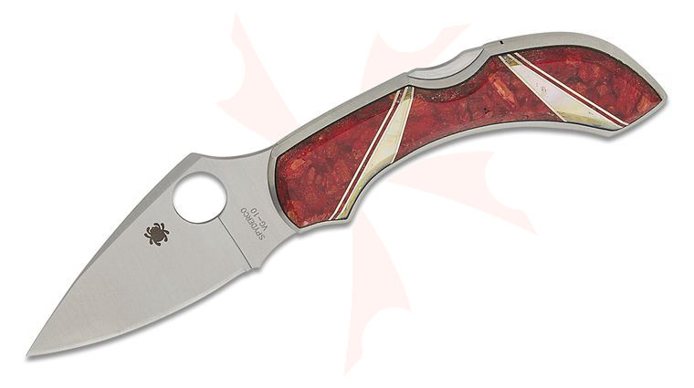 Spyderco Dragonfly by Santa Fe Stoneworks Folding Knife 2-5/16 inch VG10 Plain Blade, Jewelry Collection, Red Coral and Mother of Pearl Onlay