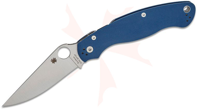 Spyderco Military 2 Compression Lock Folding Knife 4 inch CPM-SPY27 Satin Plain Blade, Cobalt Blue G10 Handles