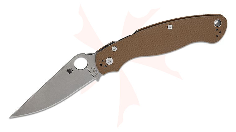 Spyderco Military 2 Sprint Run Compression Lock Folding Knife 4 inch CPM-15V Stonewashed Plain Blade, Brown G10 Handles
