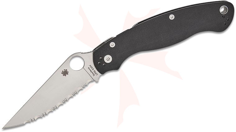 Spyderco Military 2 Compression Lock Folding Knife 4 inch S30V Satin Serrated Blade, Black G10 Handles