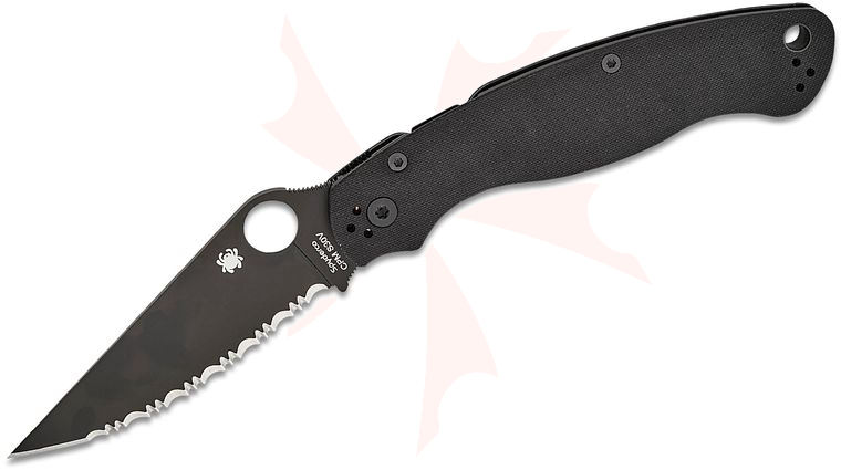Spyderco Military 2 Compression Lock Folding Knife 4 inch S30V Black DLC Serrated Blade, Black G10 Handles