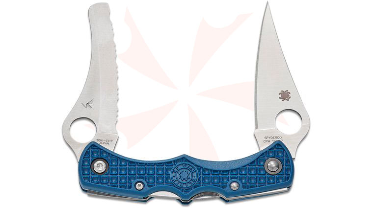 Spyderco Dyad Jr. Lightweight Sprint Run 2-Blade Lockback Folding Knife 2.43 inch and 2.41 inch CPM-SPY27 Satin Clip Point Plain and Serrated Sheepsfoot Blades, Cobalt Blue FRN Handles