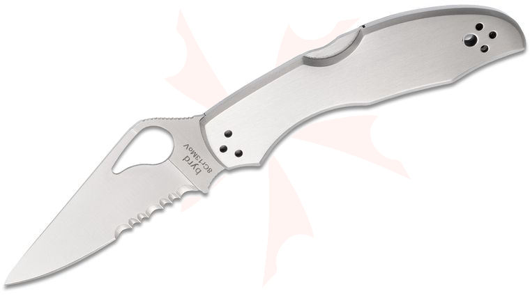 Spyderco Byrd BY04PS2 Meadowlark 2 Folding Knife 2-7/8 inch Combo Blade, Stainless Steel Handles