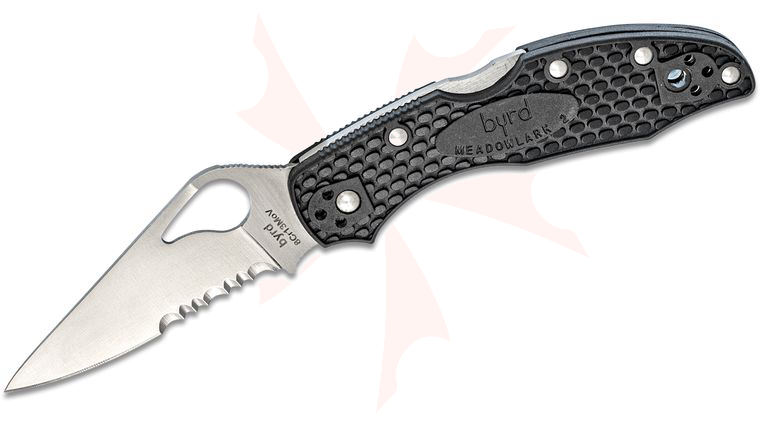 Spyderco Byrd Meadowlark 2 Folding Knife 2.875 inch Satin Combo Blade, Black FRN Handles