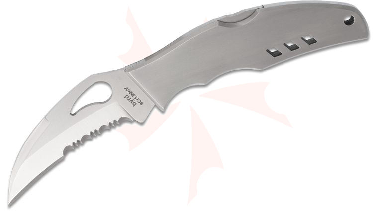 Spyderco Byrd BY07PS Crossbill Folding Knife 3-1/2 inch Combo Blade, Stainless Steel Handles