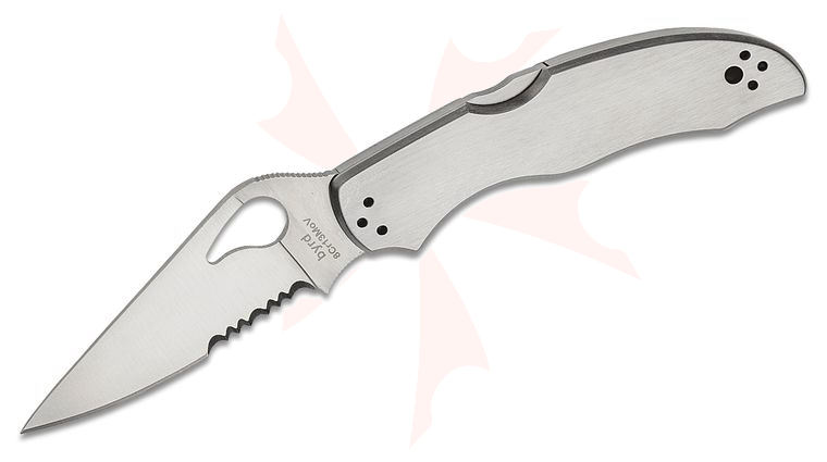 Spyderco Byrd Harrier 2 Folding Knife 3.36 inch Satin Combo Blade, Stainless Steel Handles