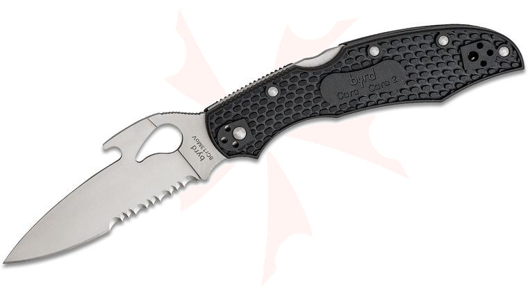 Spyderco Byrd Cara Cara 2 Emerson Opener Folding Knife 3.75 inch Satin Combo Blade with Wave, Black FRN Handles