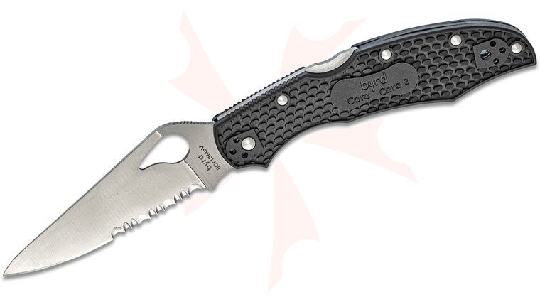 Spyderco Byrd Cara Cara 2 Folding Knife 3.75 inch Satin Combo Blade, Black FRN Handles