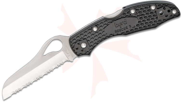 Spyderco Byrd BY19SBK2 Meadowlark Rescue 2 Folding Knife 3-1/8 inch Serrated Blade, Black FRN Handles