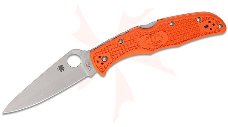 Spyderco Endura Flat Ground 3-3/4 inch VG10 Satin Plain Blade, Orange FRN Handles