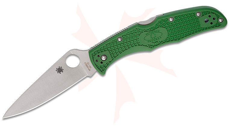 Spyderco Endura Flat Ground 3-3/4 inch VG10 Satin Plain Blade, Green FRN Handles