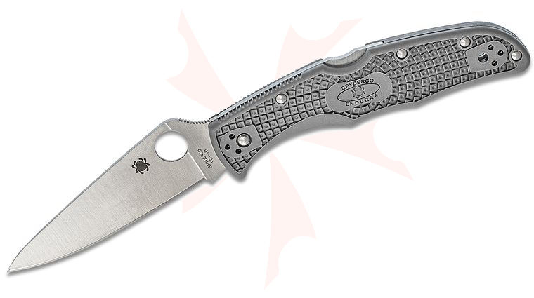Spyderco Endura Flat Ground 3-3/4 inch VG10 Satin Plain Blade, Gray FRN Handles