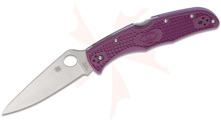 Spyderco Endura Flat Ground 3-3/4 inch VG10 Satin Plain Blade, Purple FRN Handles