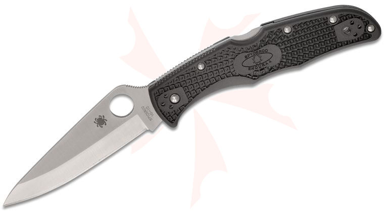 Spyderco Endura 4 Folding Knife 3.75 inch VG-10 Satin Drop Point Plain Blade, Black FRN Handles