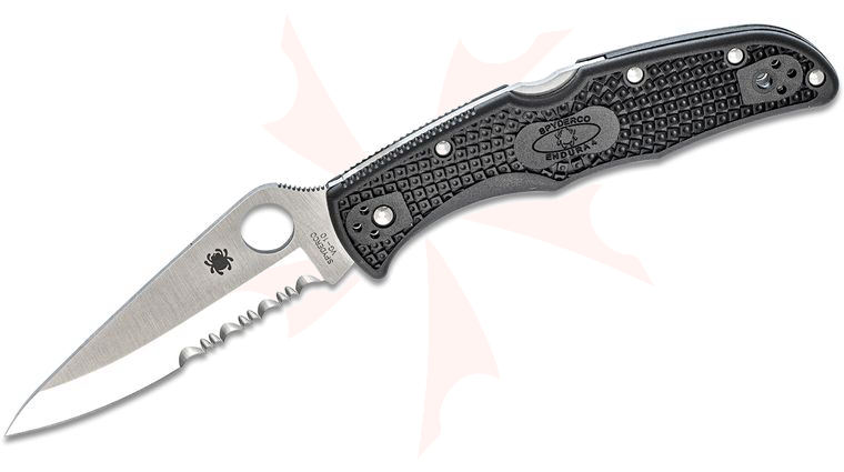 Spyderco Endura 4 Folding Knife 3.75 inch VG-10 Satin Combo Drop Point Blade, Black FRN Handles