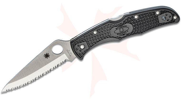 Spyderco Endura 4 Folding Knife 3.75 inch VG-10 Satin Serrated Drop Point Blade, Black FRN Handles