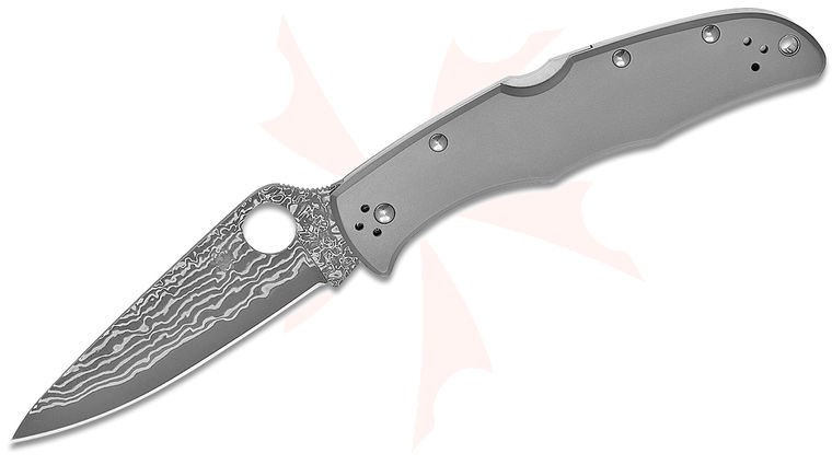 Spyderco Endura Flat Ground 3.83 inch VG10 Damascus Plain Blade, Titanium Handles