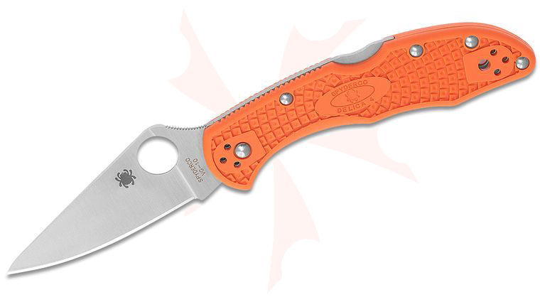 Spyderco Delica 4 Flat Ground 2-7/8 inch VG10 Satin Plain Blade, Orange FRN Handles