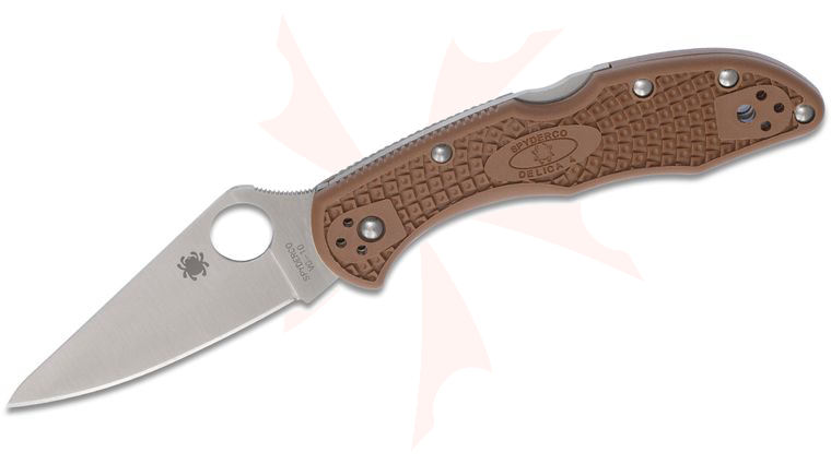 Spyderco Delica 4 Flat Ground 2-7/8 inch VG10 Satin Plain Blade, Brown FRN Handles