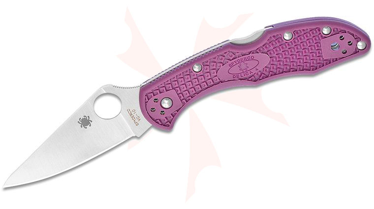 Spyderco Delica 4 Flat Ground 2-7/8 inch VG10 Satin Plain Blade, Purple FRN Handles