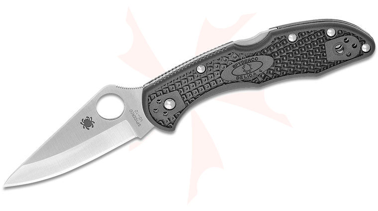 Spyderco Delica 4 Folding Knife 2-7/8 inch VG10 Satin Plain Blade, Black FRN Handles
