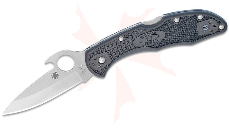 Spyderco Delica 4 Emerson Opener Folding Knife 2-7/8 inch VG10 Satin Plain Blade with Wave, Gray FRN Handles