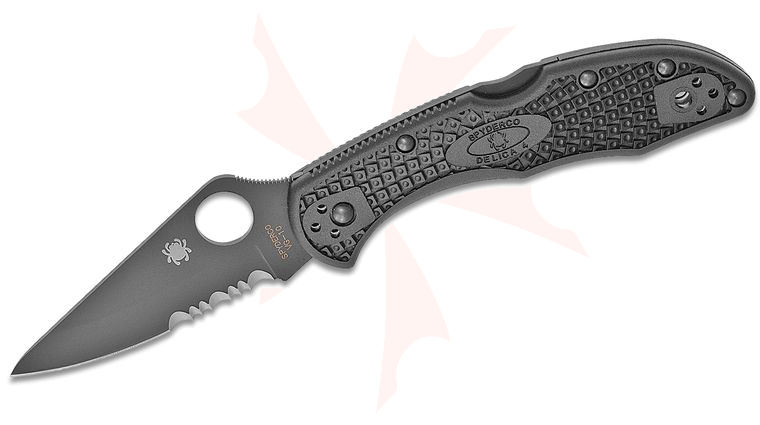 Spyderco Delica 4 Folding Knife 2-7/8 inch VG10 Black Combo Blade, Black FRN Handles