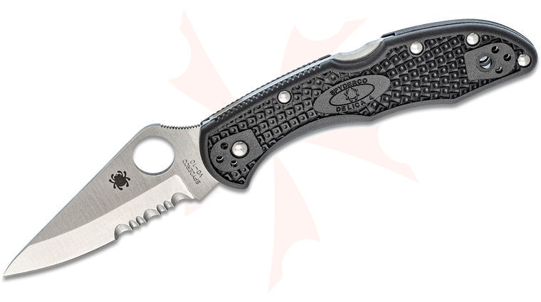 Spyderco Delica 4 Folding Knife 2-7/8 inch VG10 Satin Combo Blade, Black FRN Handles