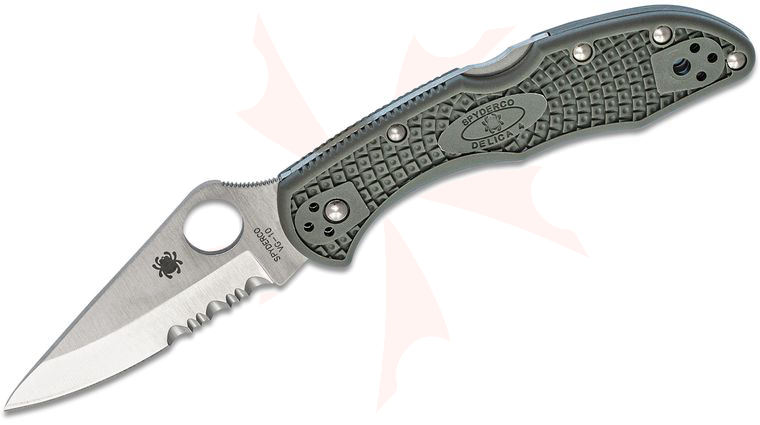 Spyderco Delica 4 Folding Knife 2-7/8 inch VG10 Satin Combo Blade, Foliage Green FRN Handles