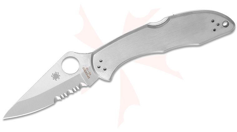 Spyderco Delica 4 Folding Knife 2-7/8 inch VG10 Satin Combo Blade, Stainless Steel Handles