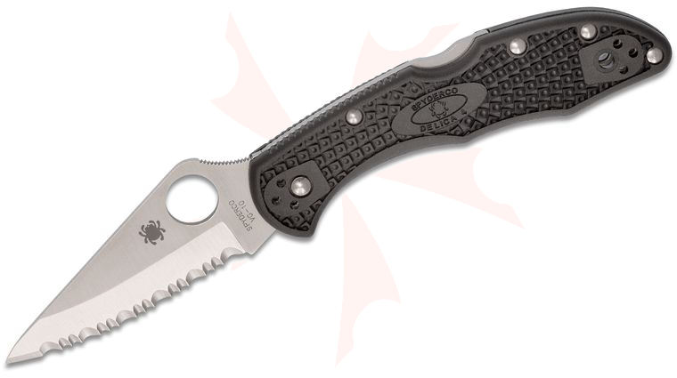Spyderco Delica 4 Folding Knife 2-7/8 inch VG10 Satin Serrated Blade, Black FRN Handles