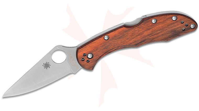 Spyderco Delica 4 Folding Knife 2.9 inch HAP40/SUS410 Satin Plain Blade, Mahogany Pakkawood Handles, KnifeCenter Exclusive