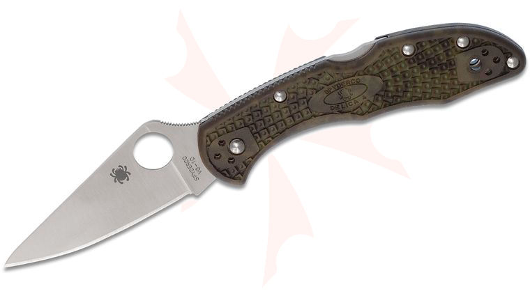 Spyderco Delica 4 Flat Ground 2-7/8 inch VG10 Satin Plain Blade, Zome Green FRN Handles