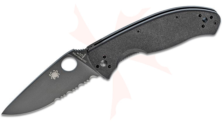 Spyderco Tenacious Folding Knife 3.38 inch Black Combo Blade, G10 Handles
