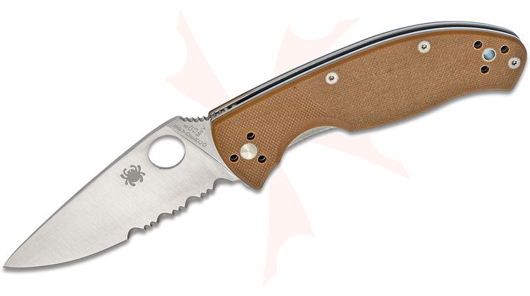 Spyderco Tenacious Distributor Exclusive Folding Knife 3.39 inch Satin Combo Blade, Brown G10 Handles