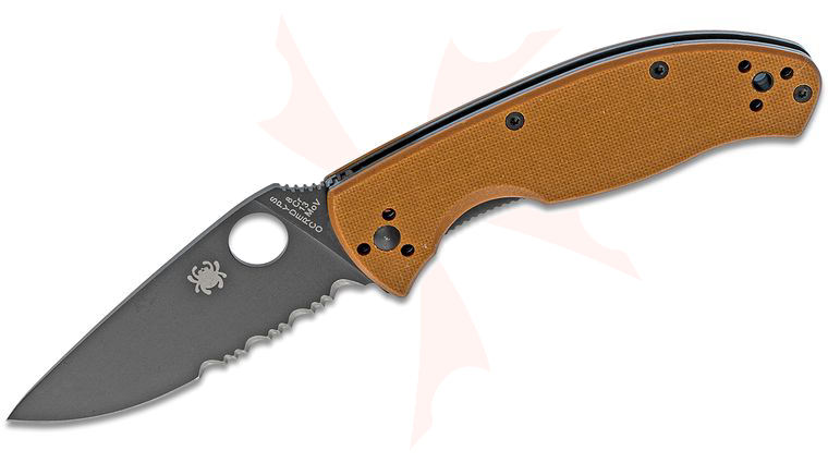 Spyderco Tenacious Distributor Exclusive Folding Knife 3.39 inch Black Combo Blade, Brown G10 Handles