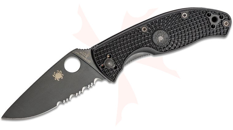 Spyderco Lightweight Tenacious Folding Knife 3.39 inch Black Oxide Combo Blade, Black FRN Handles