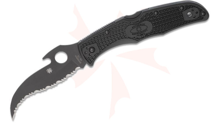 Spyderco Matriarch 2 Lightweight Emerson Opener Folding Knife 3.57 inch Black VG10 Serrated Blade with Wave, Black FRN Handles
