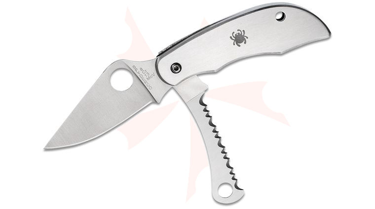 Spyderco ClipiTool Folding Knife with Plain and Serrated Blades, Stainless Steel Handles