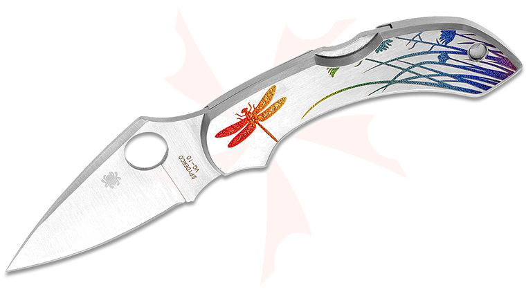 Spyderco Dragonfly SS Tattoo 2-5/16 inch VG10 Plain Blade, Steel Handles with Etch