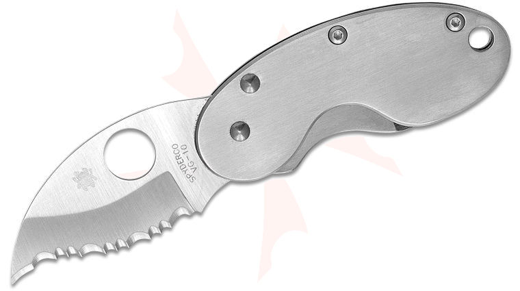 Spyderco Cricket Folding Knife 1-7/8 inch VG10 Satin Serrated Blade, Stainless Steel Handles