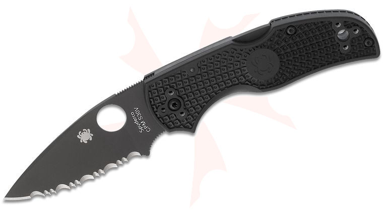 Spyderco Native 5 Folding Knife 3 inch S30V Black Serrated Blade, Black FRN Handles