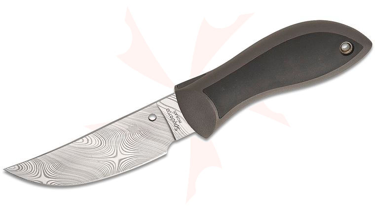 Spyderco Bill Moran Sprint Run Fixed Blade Knife 3.92 inch Dense Twist Damasteel DS93X Upswept Blade, FRN/Kraton Handle, Leather Sheath