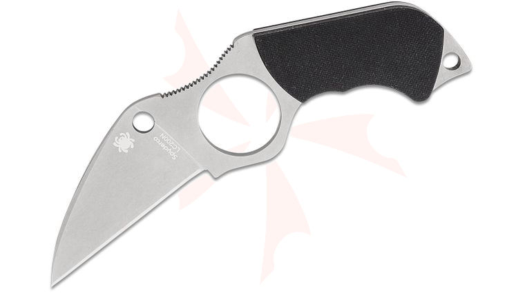 Spyderco Sal Glesser Swick 5 Large Hole Fixed Blade Neck Knife 2.73 inch LC200N Wharncliffe Plain Blade, Black G10 Handles, Boltaron Sheath with G-Clip