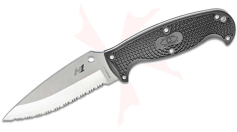 Spyderco Jumpmaster 2 Fixed 4.5 inch H2 Serrated Leaf-Shaped Blade, Black FRN Handles