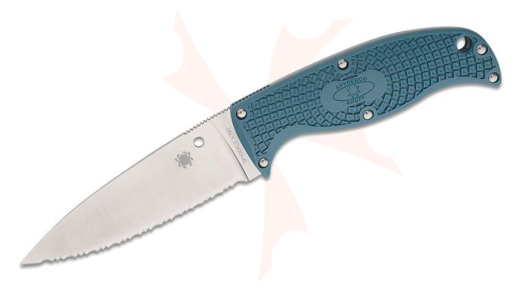 Spyderco Enuff 2 Fixed Blade Knife 3.93 inch K390 Leaf Shaped Serrated Blade, Cobalt Blue FRN Handles, Polymer Sheath