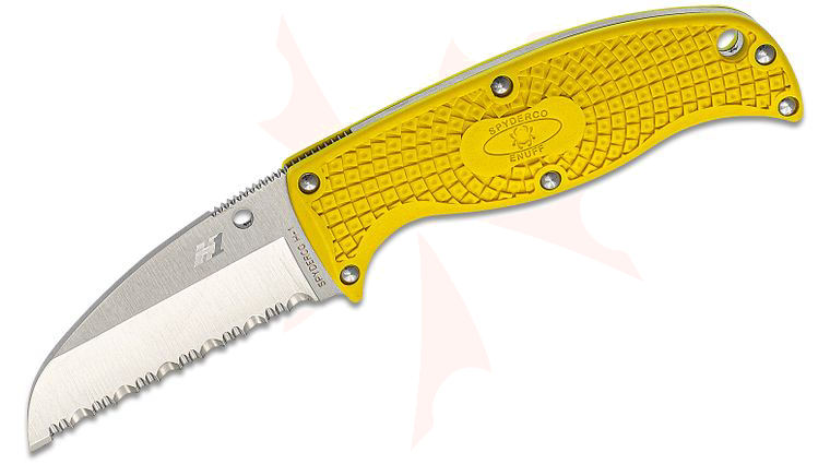 Spyderco Enuff Sheepfoot Fixed 2.75 inch Serrated Blade, Yellow FRN Handles