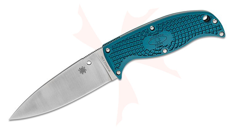 Spyderco Enuff 2 Fixed Blade Knife 3.93 inch K390 Leaf Shaped Plain Blade, Blue FRN Handles, Polymer Sheath