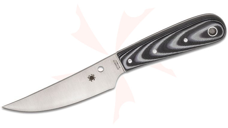 Spyderco Phil Wilson Bow River Fixed Blade Knife 4.4 inch 8Cr13MoV Trailing Point, Black/Gray G10 Handles, Leather Sheath