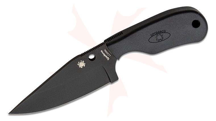 Spyderco Fred Perrin Subway Bowie Fixed Blade Knife 2.8 inch LC200N Black Plain Blade, Black FRN Handles, Boltaron Sheath